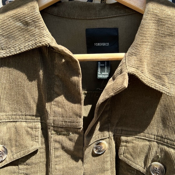 Olive Green Corduroy Crop Jacket - Picture 2 of 3